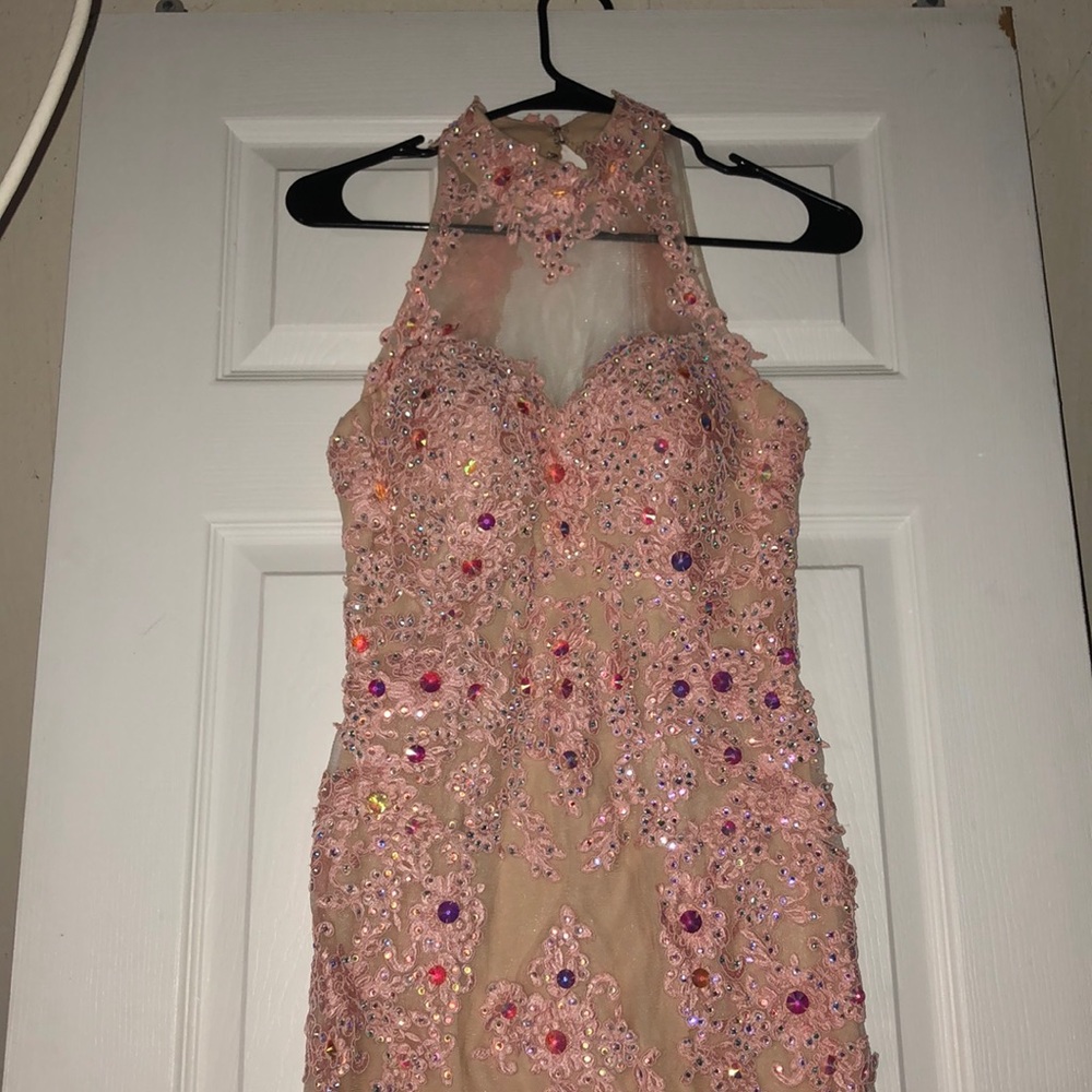 Angela & Alison pink nude gem dress